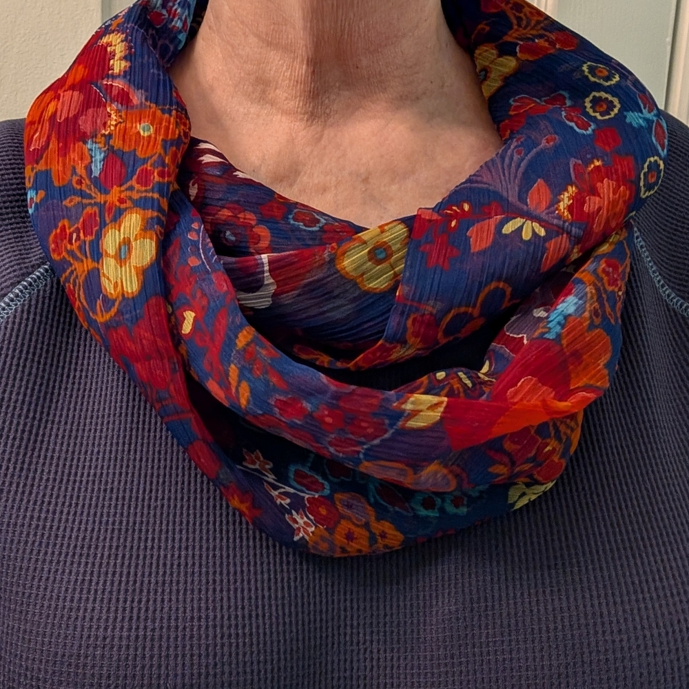 Floral Infinity Scarf - Navy, Red, Yellow